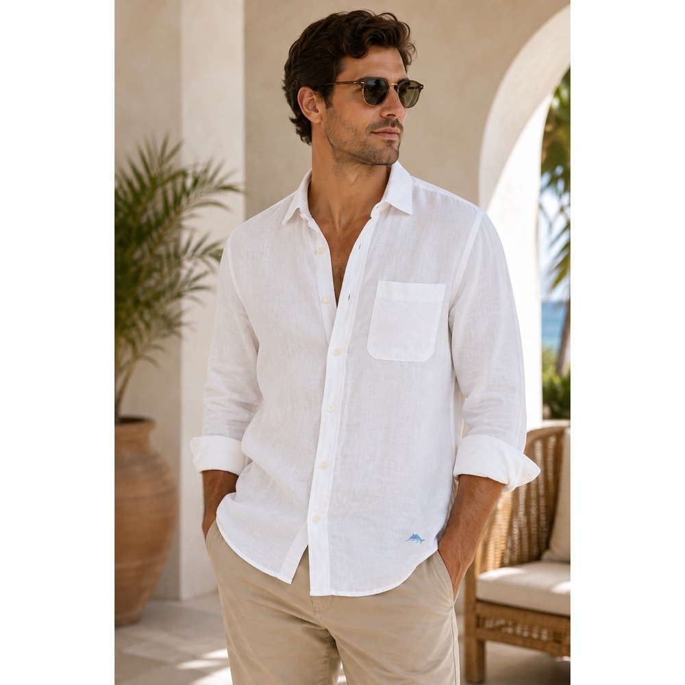 Tommy Bahama White 100% Linen Button Down Shirt Coastal Resort Quiet Luxury XS